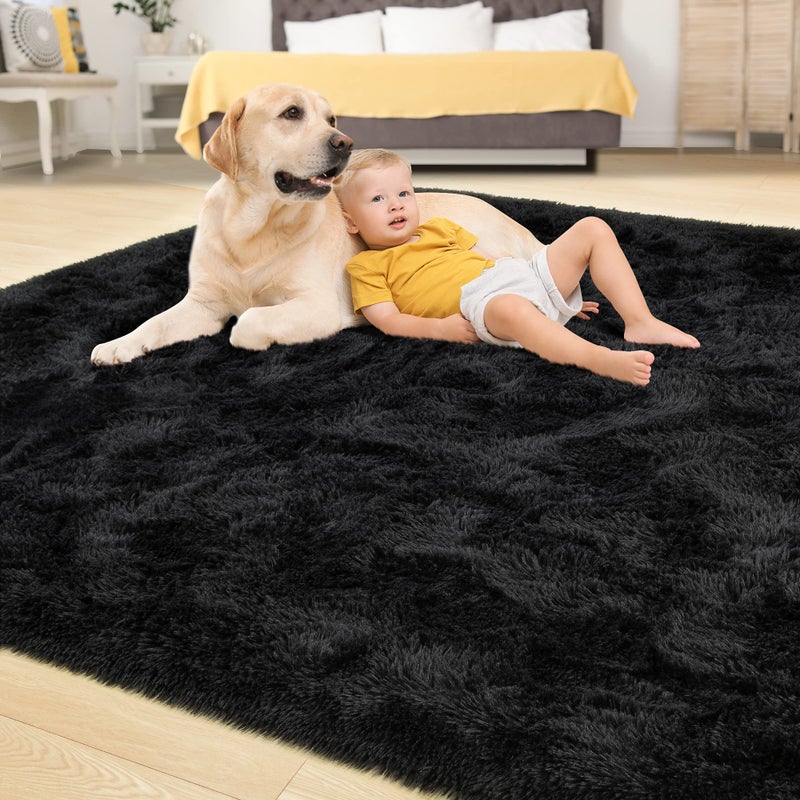 Tepook Super Soft Fluffy Rug for Bedroom, Modern Shaggy Fuzzy Kids Rugs for Living Room, Plush Indoor Nursery Home Decor Dorm Carpet with Non-Slip Bottom, Black, 4 X 6 Feet - Image 4