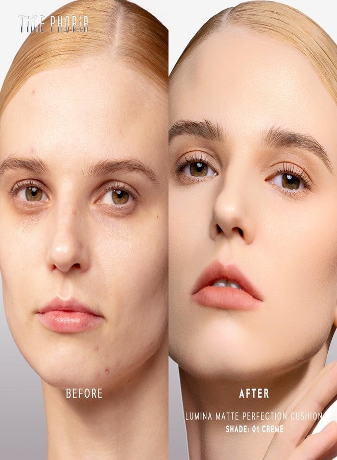 TIMEPHORIA Timeless Lumina Matte Cover Cushion Foundation -01 Creme, Full Coverage Air Cushion, Lightweight & Natural Flawless Matte Finish, 12H Oil Control, Long-Lasting, Waterproof, Sweatproof - Image 2