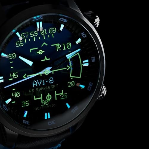 AVI-8 Men's 44mm Hawker Harrier HUD Automatic Gradient Blue Watch with Rubber/Leather Strap AV-4117-01 - Image 4