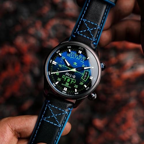 AVI-8 Men's 44mm Hawker Harrier HUD Automatic Gradient Blue Watch with Rubber/Leather Strap AV-4117-01 - Image 3