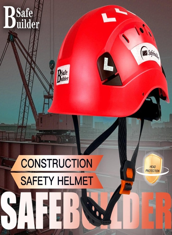 SAFEBUILDER ABS Work-at-Height and Rescue Hard Hat Slotted Ventilated Helmet w/Adjustable Ratchet 6-Point Suspension ANSI Z89.1-14 (Red Safety Helmet) - Image 2