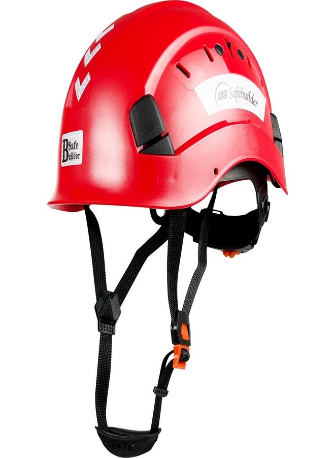 SAFEBUILDER ABS Work-at-Height and Rescue Hard Hat Slotted Ventilated Helmet w/Adjustable Ratchet 6-Point Suspension ANSI Z89.1-14 (Red Safety Helmet) - Image 1