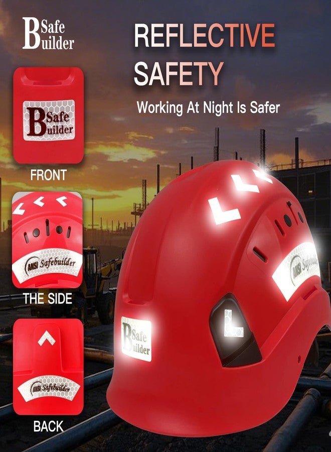 SAFEBUILDER ABS Work-at-Height and Rescue Hard Hat Slotted Ventilated Helmet w/Adjustable Ratchet 6-Point Suspension ANSI Z89.1-14 (Red Safety Helmet) - Image 5