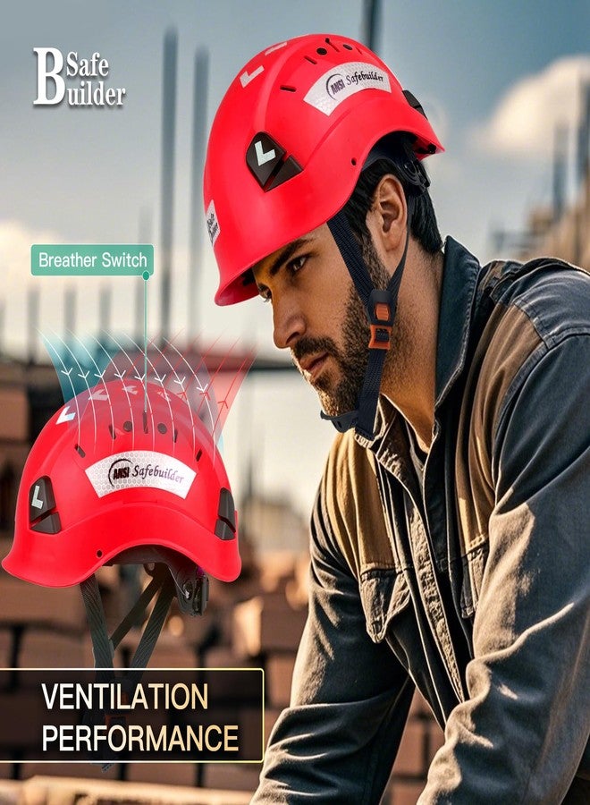 SAFEBUILDER ABS Work-at-Height and Rescue Hard Hat Slotted Ventilated Helmet w/Adjustable Ratchet 6-Point Suspension ANSI Z89.1-14 (Red Safety Helmet) - Image 3