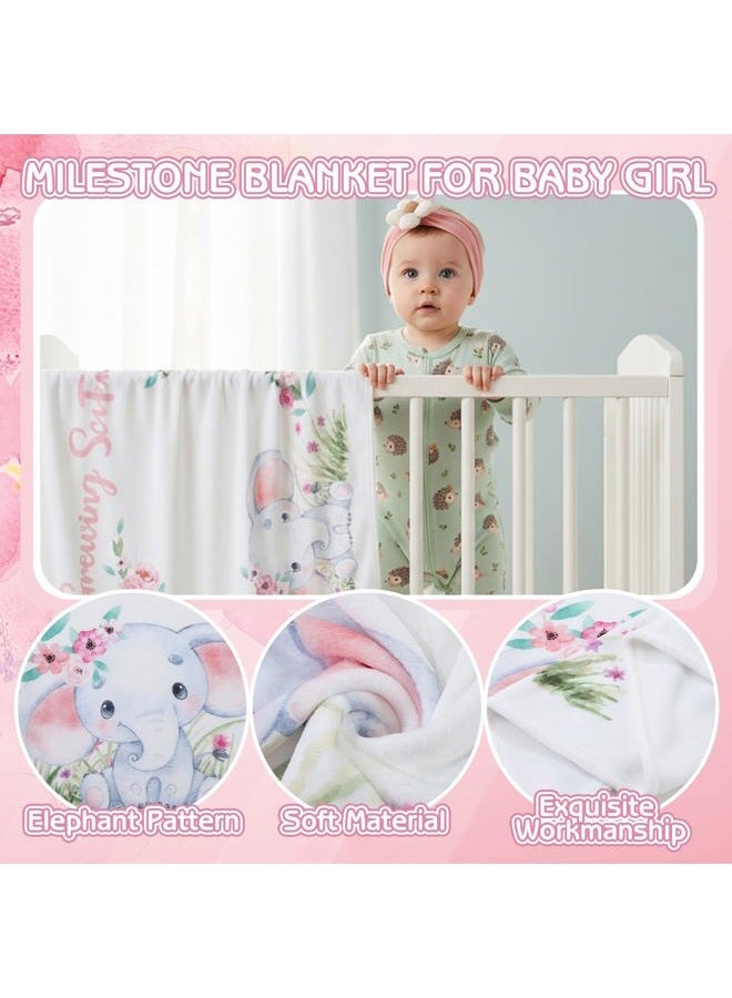 Guiqulai Baby Girl Gifts, Baby Shower Gifts for Girls, New Mom Gifts Baby Girl Gift Baskets Elephant Baby Milestone Blanket Mommy and Baby Canvas Pouch Set Pregnancy Gifts for Women and Baby - Image 4