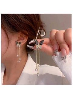 Shein 1 Pair Black Butterfly Tassel Earrings, Multi-Wear Styles, Elegant High-End Earrings For Women  - Image 1