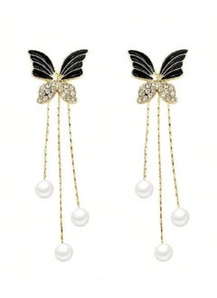 Shein 1 Pair Black Butterfly Tassel Earrings, Multi-Wear Styles, Elegant High-End Earrings For Women  - Image 5