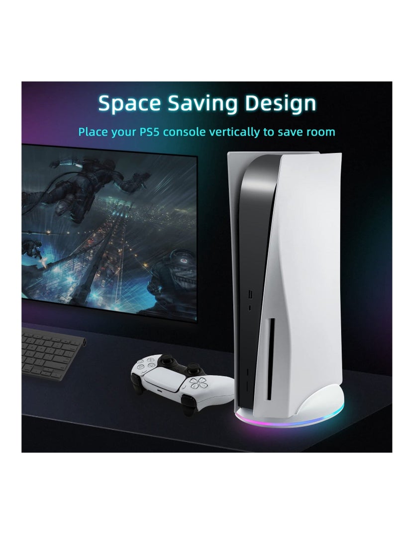 RGB Vertical Stand for PS5 Console, Base Gaming with LED Light, USB Hub Compatible, Console (White)