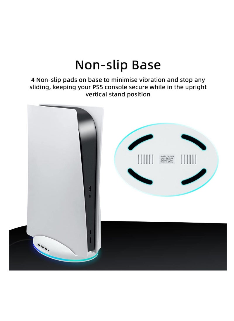 RGB Vertical Stand for PS5 Console, Base Gaming with LED Light, USB Hub Compatible, Console (White)