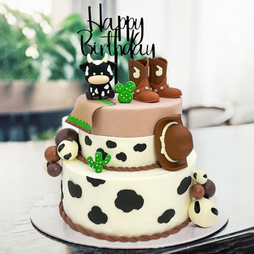 Tarocynn 20Pcs Cowboy Cake Decorations with Cowboy Hat Boots Cow Cake Topper Birthday Party Baby Shower Theme Party Decor - Image 5