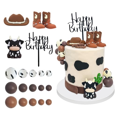 Tarocynn 20Pcs Cowboy Cake Decorations with Cowboy Hat Boots Cow Cake Topper Birthday Party Baby Shower Theme Party Decor - Image 1