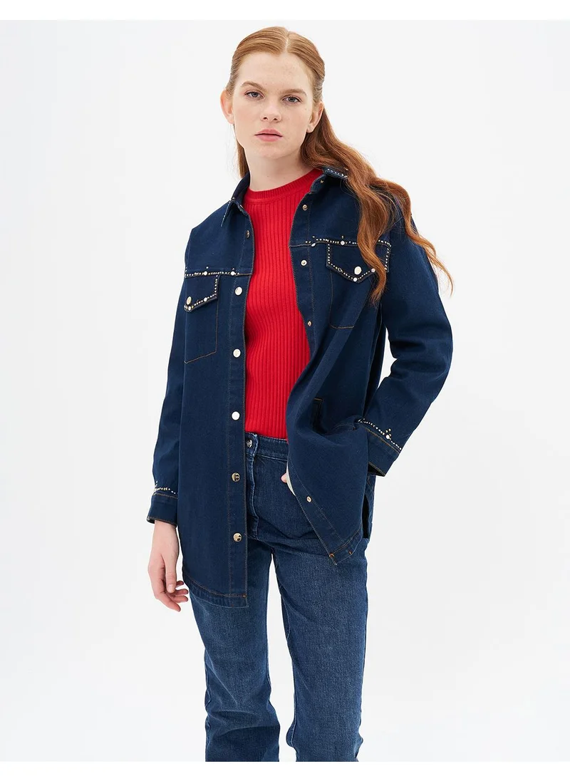 Kayra Embroidered Denim Jacket Navy