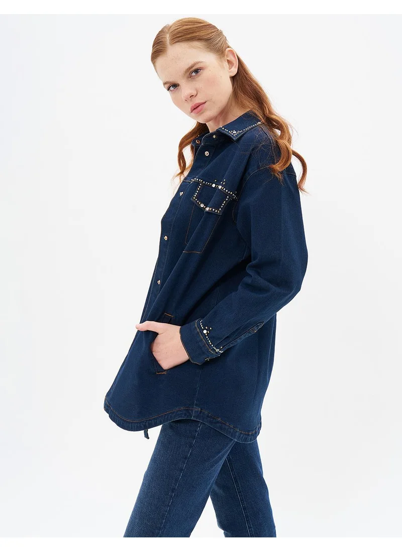 Kayra Embroidered Denim Jacket Navy