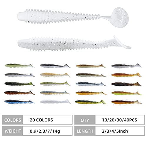 RUNCL Swimbaits Paddle 10/20/30/40PCS, 5/4/3/2 Inchs Paddle Tail, Soft Lure for Trout Crappie Bass, Durable Plastic Bait Swimmer for Saltwater/Freshwater, Fishing Lover's Gift - Image 3