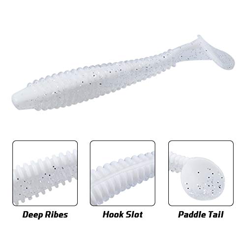 RUNCL Swimbaits Paddle 10/20/30/40PCS, 5/4/3/2 Inchs Paddle Tail, Soft Lure for Trout Crappie Bass, Durable Plastic Bait Swimmer for Saltwater/Freshwater, Fishing Lover's Gift - Image 2