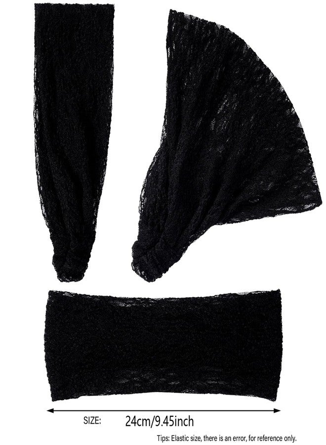 LONEEDY 3 Pack Soft Lace Wide Headbands for Women,2 Ways Bandana Hairband for Girls Daily Hair Accessories (3 Black, One Size) - Image 3