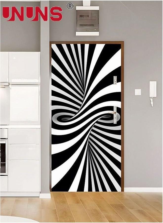 UNUNS 2-Piece 3D Self-Adhesive Door Stickers,Black And White Pattern Abstract Vision For Decor,Geometric DIY Waterproof Wall Murals,38.5x200x2cm - Image 3