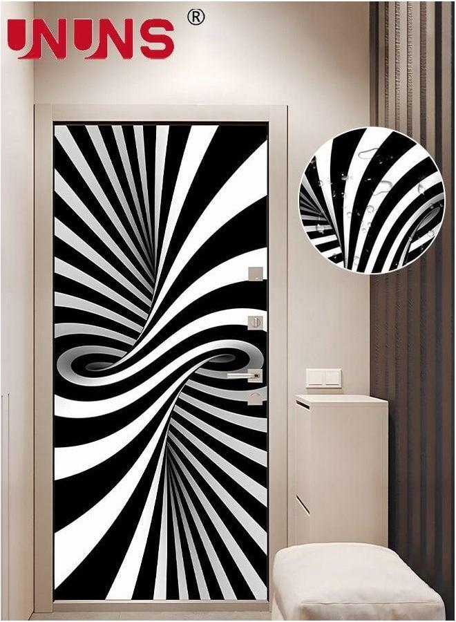 UNUNS 2-Piece 3D Self-Adhesive Door Stickers,Black And White Pattern Abstract Vision For Decor,Geometric DIY Waterproof Wall Murals,38.5x200x2cm - Image 1