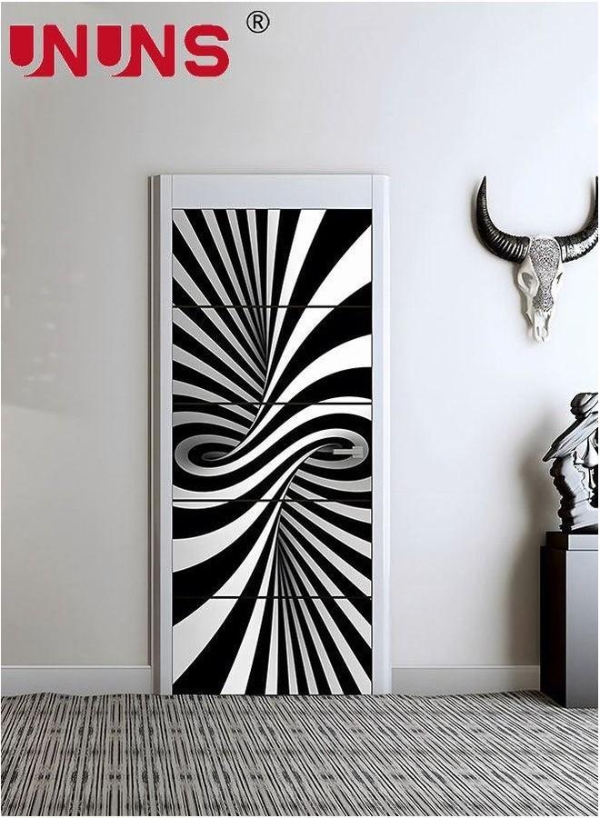 UNUNS 2-Piece 3D Self-Adhesive Door Stickers,Black And White Pattern Abstract Vision For Decor,Geometric DIY Waterproof Wall Murals,38.5x200x2cm - Image 5