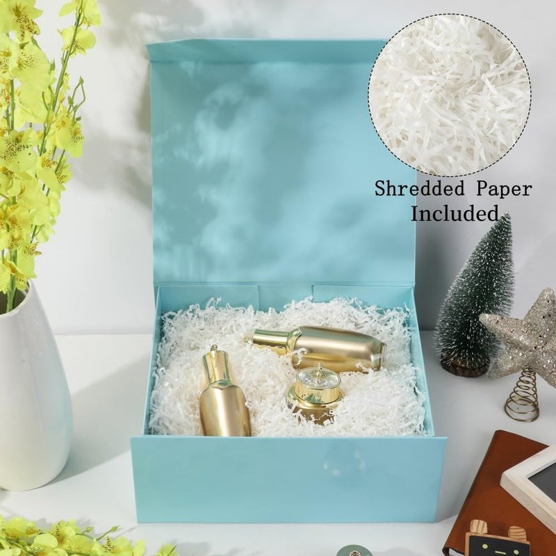 PACKGILO 1 Pcs Blue Gift Box Large 13x11x5.3 Inch Large Black Gift Box Large Magnetic Gift Box with Crinkle Paper Blue Large Gift Box with Shredded Paper Luxury Gift Boxes with Lids for Presents - Image 2