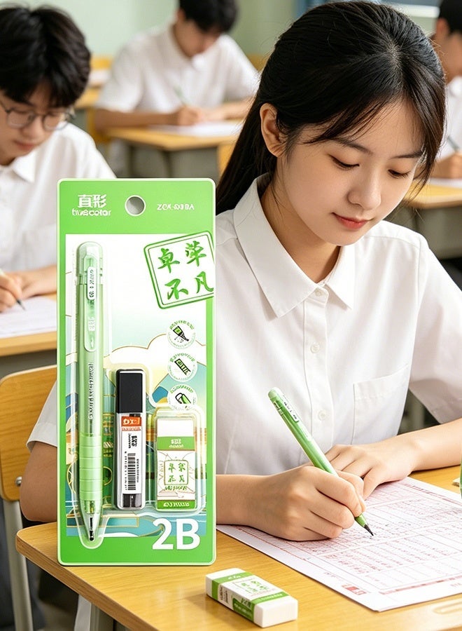 True Color Two set of pencils Mechanical Pencils 1.8 mm Simple，2 Pencil, 2 Box of Replacement Leads, 2 Eraser ,Transparent Mechanical Pencil Set with Leads Kawaii Clear Automatic Pencil for Student Writing Painting - Image 2