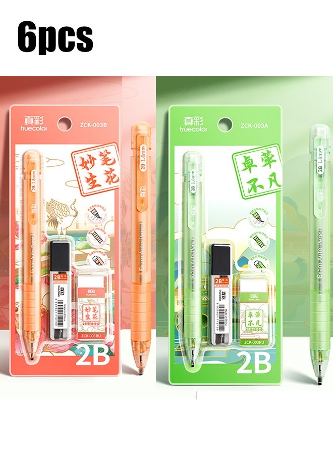 True Color Two set of pencils Mechanical Pencils 1.8 mm Simple，2 Pencil, 2 Box of Replacement Leads, 2 Eraser ,Transparent Mechanical Pencil Set with Leads Kawaii Clear Automatic Pencil for Student Writing Painting - Image 1
