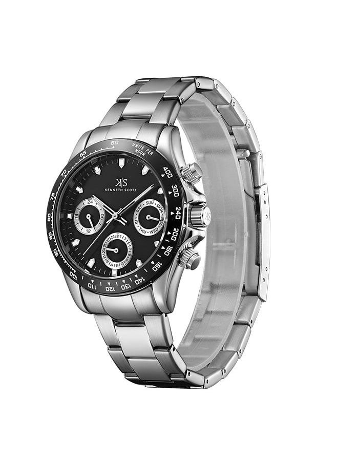 KENNETH SCOTT - Men's Chronograph Tonneau Shape Stainless Steel Wrist Watch K22142-SBSB - 38.5 Mm - Image 1
