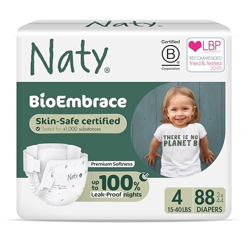 Naty BioEmbrace Baby Diapers Sensitive Skin Safe Certified Leak Protection up to 100 PlantBased Softness Premium Comfort ChlorineFree Size 4 1540 lbs 88 Count - Image 1