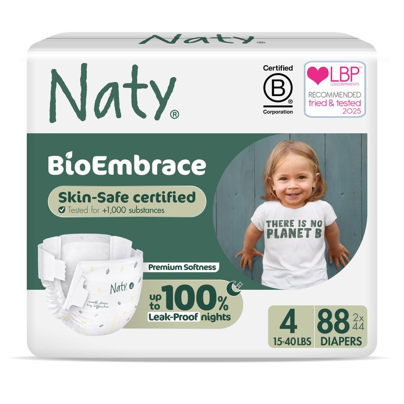 Naty BioEmbrace Baby Diapers Sensitive Skin Safe Certified Leak Protection up to 100 PlantBased Softness Premium Comfort ChlorineFree Size 4 1540 lbs 88 Count - Image 2