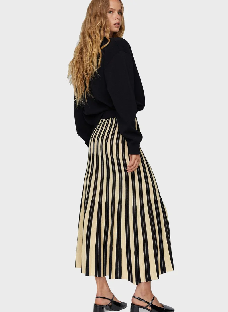 MANGO Striped High Waist Skirt