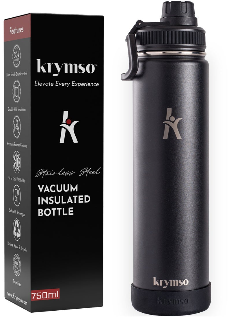 KRYMSO KRYMSO, 750ml Stainless Steel Water Bottle, Double Wall Insulated Water Bottle, Leak Proof, BPA Free, Silicone Boot, Thermos Bottle, Cold Hot Bottle for Kids, School, Gym  - Image 1