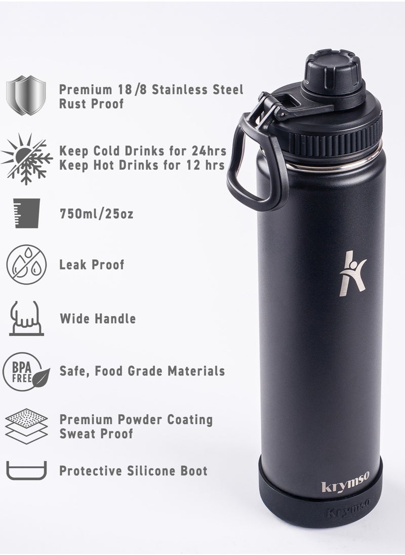 KRYMSO KRYMSO, 750ml Stainless Steel Water Bottle, Double Wall Insulated Water Bottle, Leak Proof, BPA Free, Silicone Boot, Thermos Bottle, Cold Hot Bottle for Kids, School, Gym  - Image 4