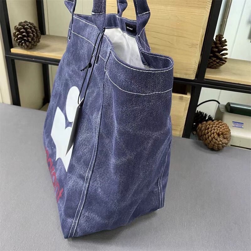 Japanese South Korea Casual Letter Printed Canvas Bag Shoulder Bag Women'S Large Capacity Tote Bag Denim Mummy Bag - Image 3