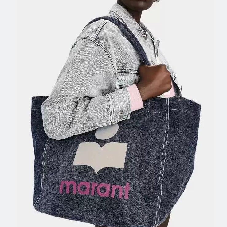 Japanese South Korea Casual Letter Printed Canvas Bag Shoulder Bag Women'S Large Capacity Tote Bag Denim Mummy Bag - Image 2