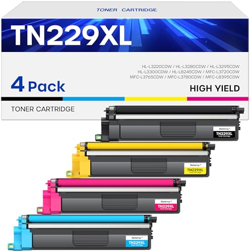 belietop Compatible TN229XL Toner Cartridges High Yield Replacement for Brother TN229XL TN 229XL for MFC-L3780CDW MFC-L3720CDW HL-L3280CDW HL-L3220CDW HL-L3300CDW HL-L3295CDW Printers (4 Pack, B/C/M/Y) - Image 1