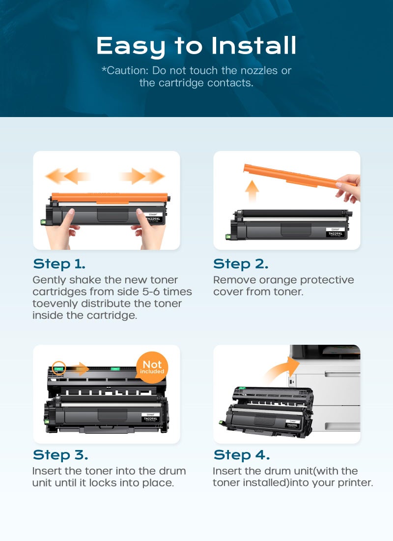 belietop Compatible TN229XL Toner Cartridges High Yield Replacement for Brother TN229XL TN 229XL for MFC-L3780CDW MFC-L3720CDW HL-L3280CDW HL-L3220CDW HL-L3300CDW HL-L3295CDW Printers (4 Pack, B/C/M/Y) - Image 4