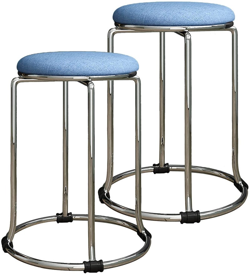 INDIAN DECOR INDIAN DECOR 45223 Stacking ChairsStools Home Stainless Steel Dining Stool Round Stool Living Room Metal Sofa Stool Shoe Changing Stool Makeup Stool 45CM Pack of 1Blue - Image 1