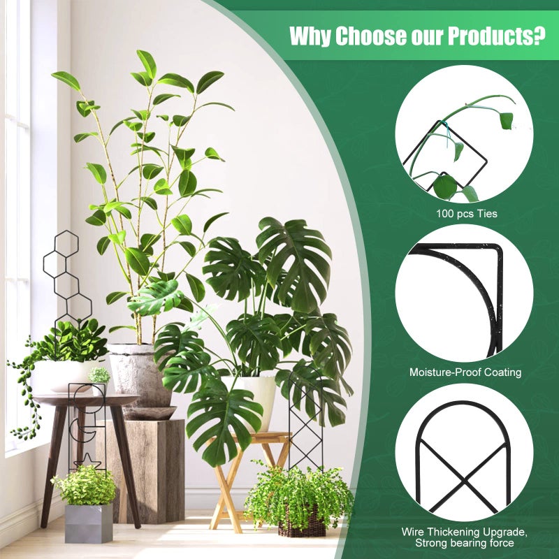 Wellsign Plant Trellis for Climbing Plants Indoor, 15.94Inch Small Garden Metal Houseplant Trellis for Potted Plants Outdoor with 4 Patterns for Vine Ivy Flower Plant Support Lover Gifts Lattice - Image 2
