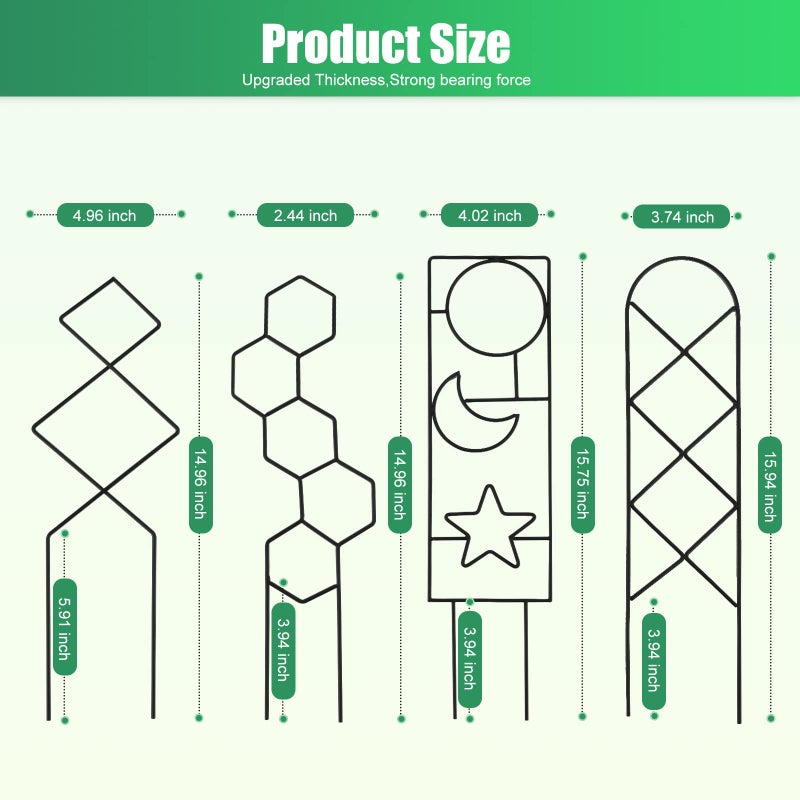 Wellsign Plant Trellis for Climbing Plants Indoor, 15.94Inch Small Garden Metal Houseplant Trellis for Potted Plants Outdoor with 4 Patterns for Vine Ivy Flower Plant Support Lover Gifts Lattice - Image 3