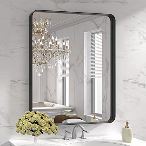 LOAAO 30X36 Inch Black Metal Framed Bathroom Mirror for Wall Matte Black Bathroom Vanity Mirror Farmhouse AntiRust Tempered Glass Hangs Horizontally or Vertically