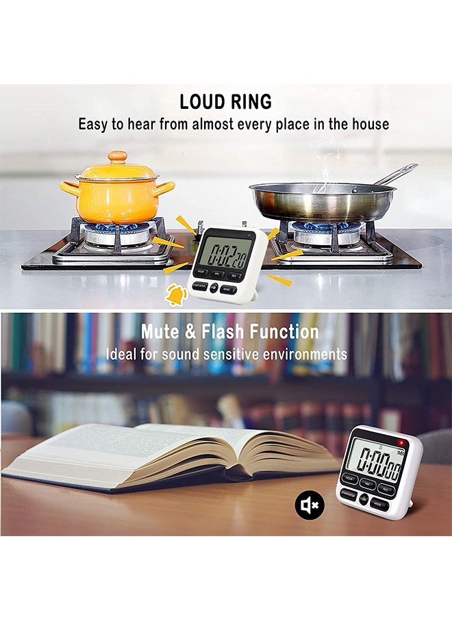 Garlo Digital Kitchen Timer with ,Mute/Loud Alarm Switch ON/Off Switch, 12 Hour Clock & Alarm, Memory Function Count Up & Count Down for Kids Teachers Cooking, Large LCD Display, Strong Magnet  - Image 2