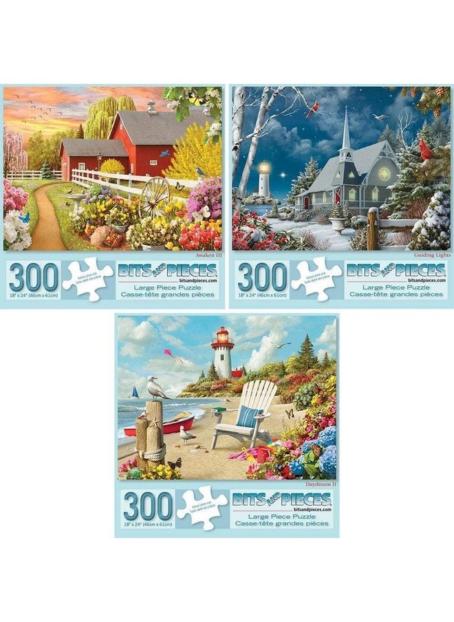 Bits and Pieces Bits and Pieces - Value Set of Three Large 300 Piece Jigsaw Puzzles for Adults - ‘Awaken’, ‘Guiding Lights’, & ‘Daydream’ by Artist Alan Giana, Completed Puzzle Size: 18" x 24"  - Image 1