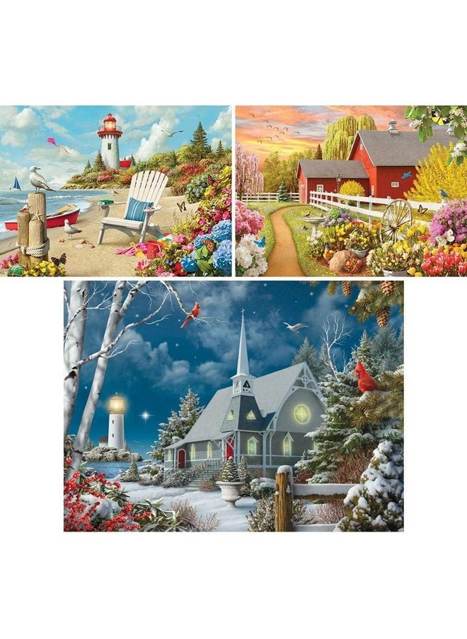 Bits and Pieces Bits and Pieces - Value Set of Three Large 300 Piece Jigsaw Puzzles for Adults - ‘Awaken’, ‘Guiding Lights’, & ‘Daydream’ by Artist Alan Giana, Completed Puzzle Size: 18" x 24"  - Image 2