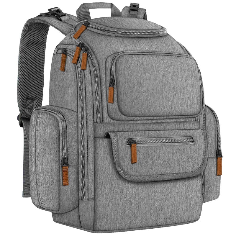 Mancro Diaper Bag Backpack Multifunctional Baby Diaper Bag Backpack For Men Women with Stroller Straps Travel Water Resistant Baby Diaper Backpack with 2 Side Insulated Pockets White Grey - Image 2