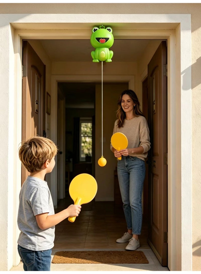 Kids Cartoon Hanging Table Tennis Trainer, Adjustable 135cm Rope, Indoor Ping Pong Game with 2 Rackets & 3 Balls, No Drill Install Anywhere - Image 1