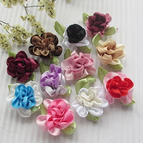 Chenkou Craft 2tone Satin Ribbon Flowers Bows Appliques DIY Craft Wedding Decoration 40pcs - Image 5