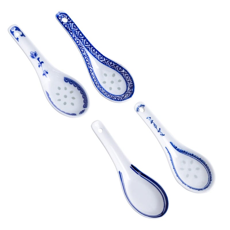 4Pcs Chinese Porcelain Soup Spoons Retro Ceramic Tableware Lightweight Dessert Utensils - Image 2