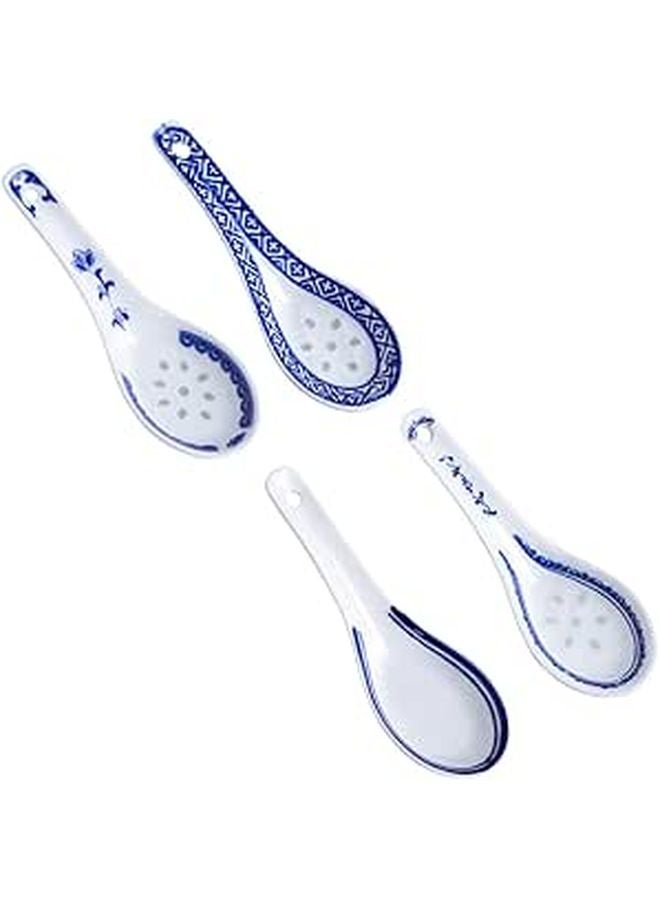 4Pcs Chinese Porcelain Soup Spoons Retro Ceramic Tableware Lightweight Dessert Utensils - Image 1