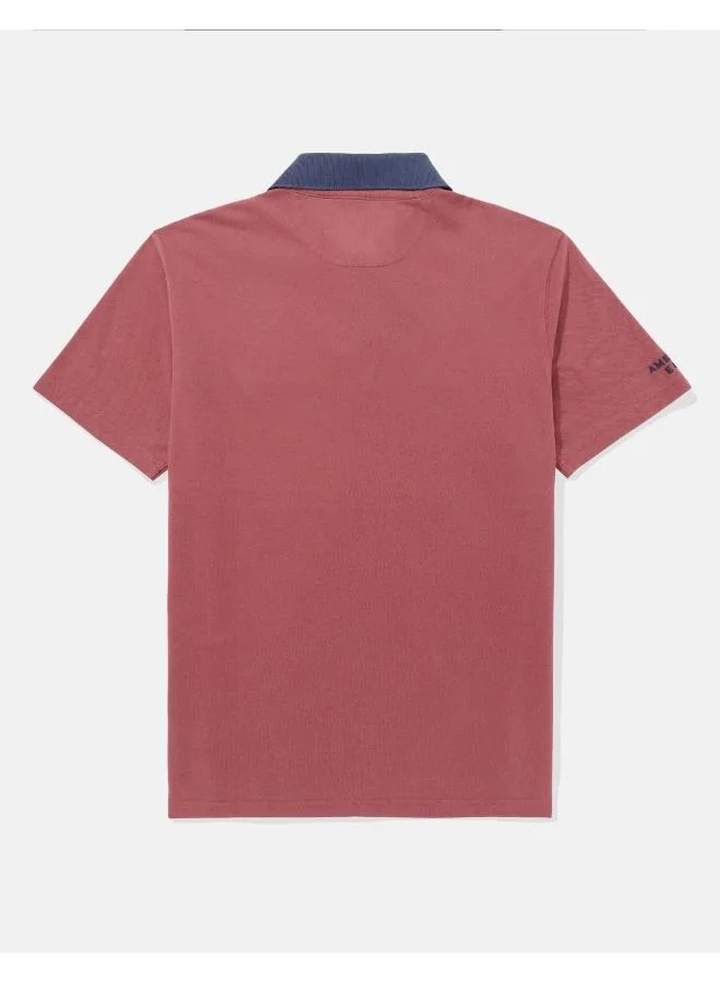 American Eagle Colorblock Logo Flex Pique Polo Shirt