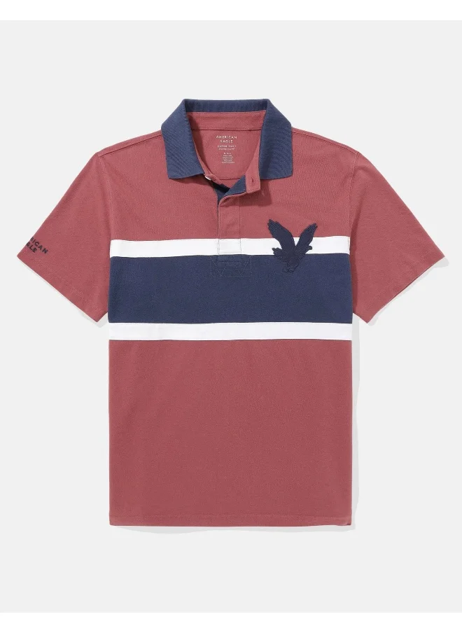 American Eagle Colorblock Logo Flex Pique Polo Shirt